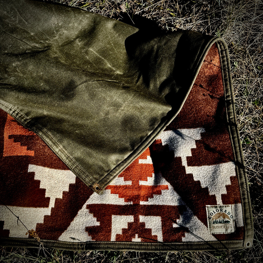 Extra Large Waxed Canvas and Peruvian Alpaca Wool Lined Bushcraft Ground Cloth