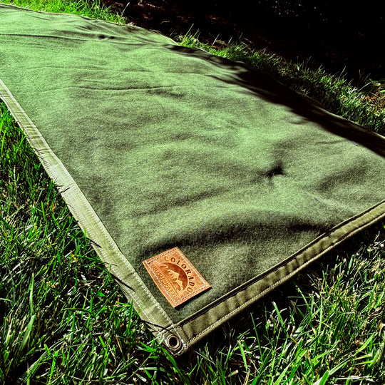 Extra Large Olive Waxed Canvas and Olive Wool Lined Bushcraft Ground Cloth