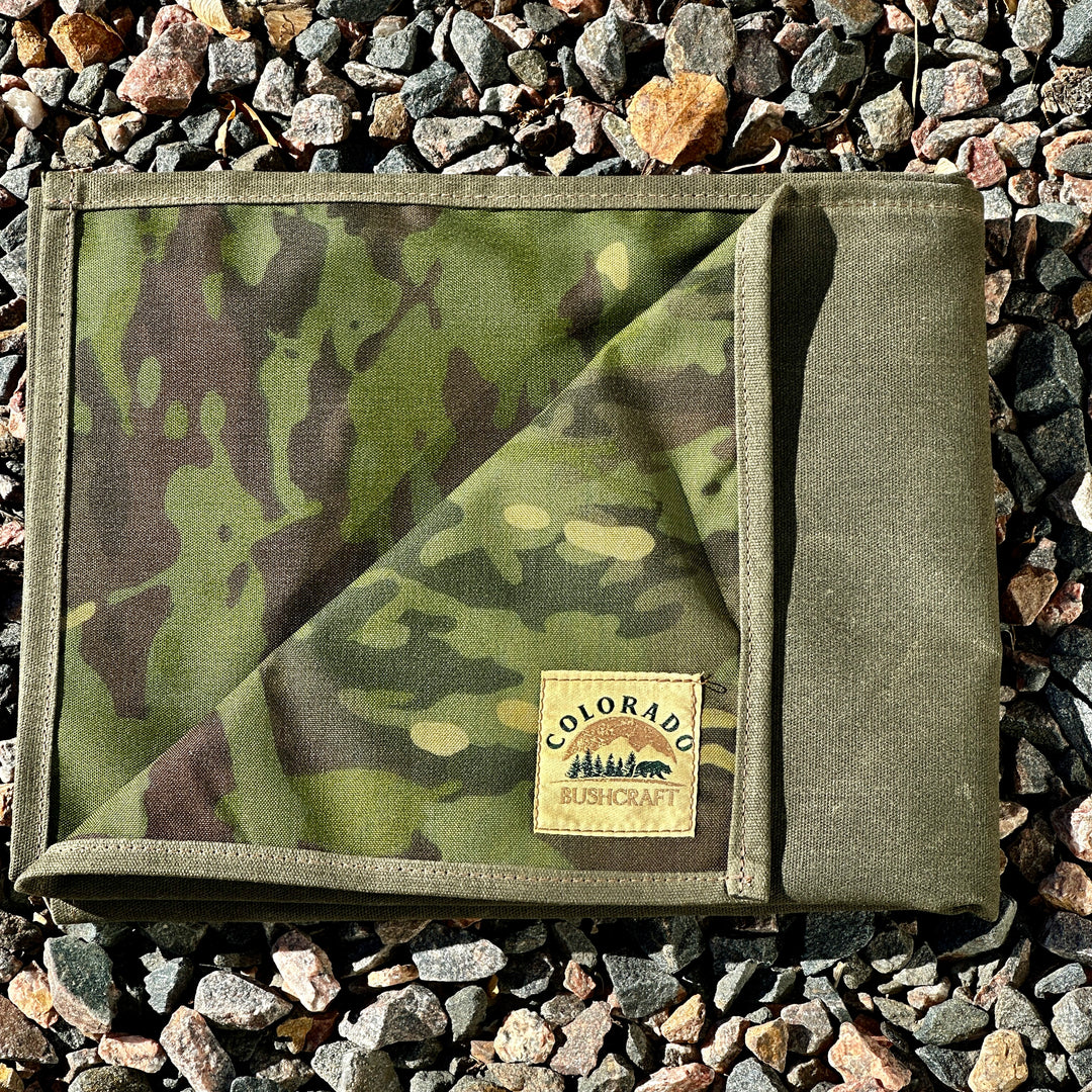 Extra Large Waxed Canvas and Ripstop Camouflage Lined Bushcraft Ground Cloth