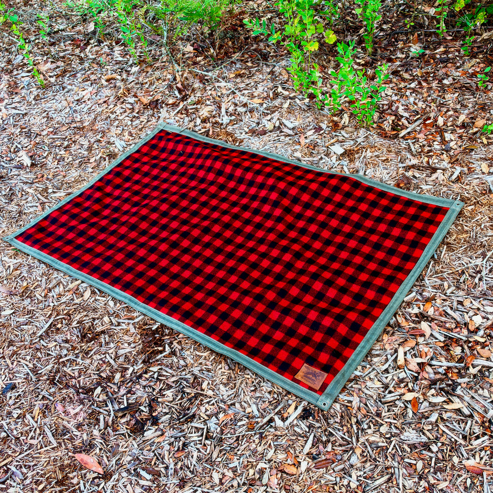 Extra Large Waxed Canvas and Buffalo Plaid Wool Lined Bushcraft Ground Cloth