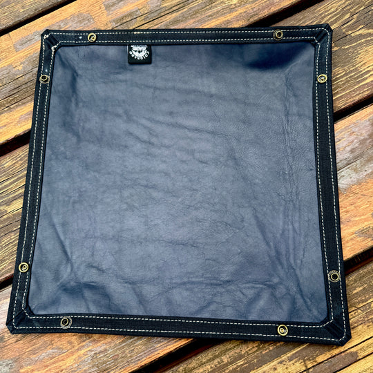 Large Navy Blue Leather Lined Lined Waxed Canvas Desk Caddy Organinzer Tray Butler