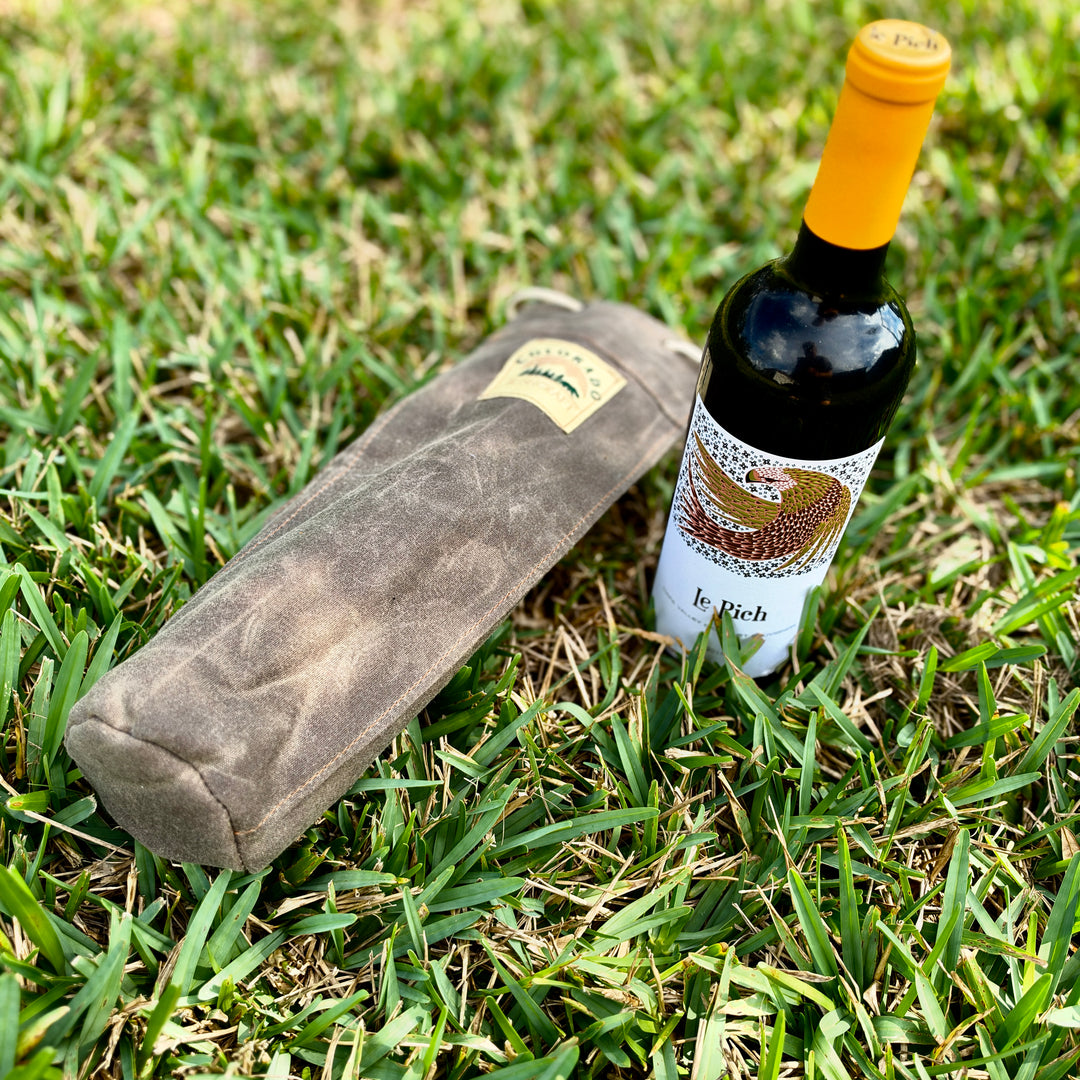 Handmade Waxed Canvas Wool Insulated Bushcraft Wine Bottle Carrier Coozie