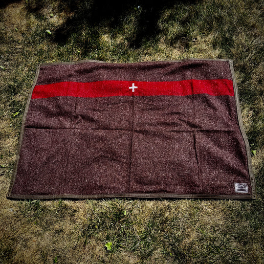 Extra Large Waxed Canvas & Vintage Wool Swiss Army Blanket Lined Groundcloth