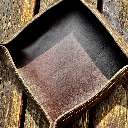 Medium Waxed Canvas and Leather Lined Lined  Desk Caddy Organinzer Tray Butler
