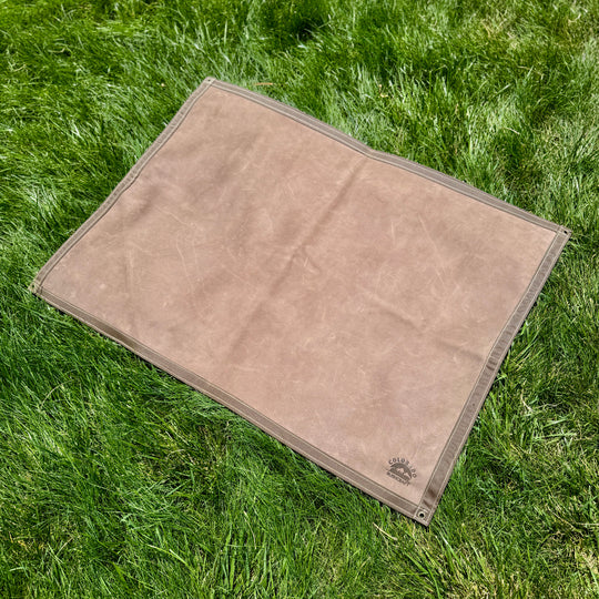 Small Brown Leather and Waxed Canvas Lined Groundcloth