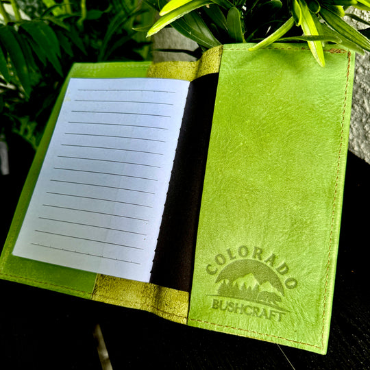 Handmade Bushcraft Field Note Lime Top Grain Leather Notebook Diary (Includes Notebook)