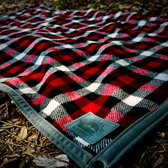 Extra Large Waxed Canvas and American Plaid Wool Lined Bushcraft Ground Cloth