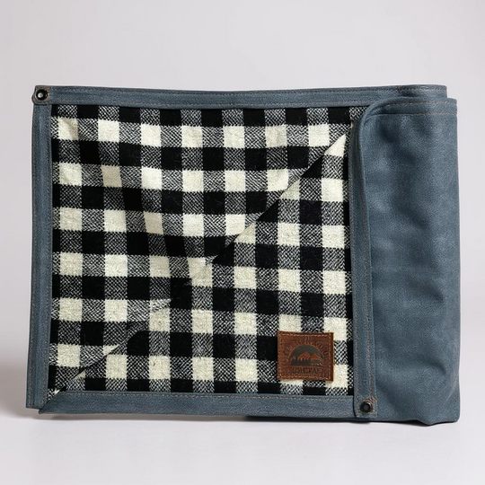 Extra Large Heavy Weight Waxed Canvas and B/W Buffalo Plaid Wool Lined Bushcraft Ground Cloth