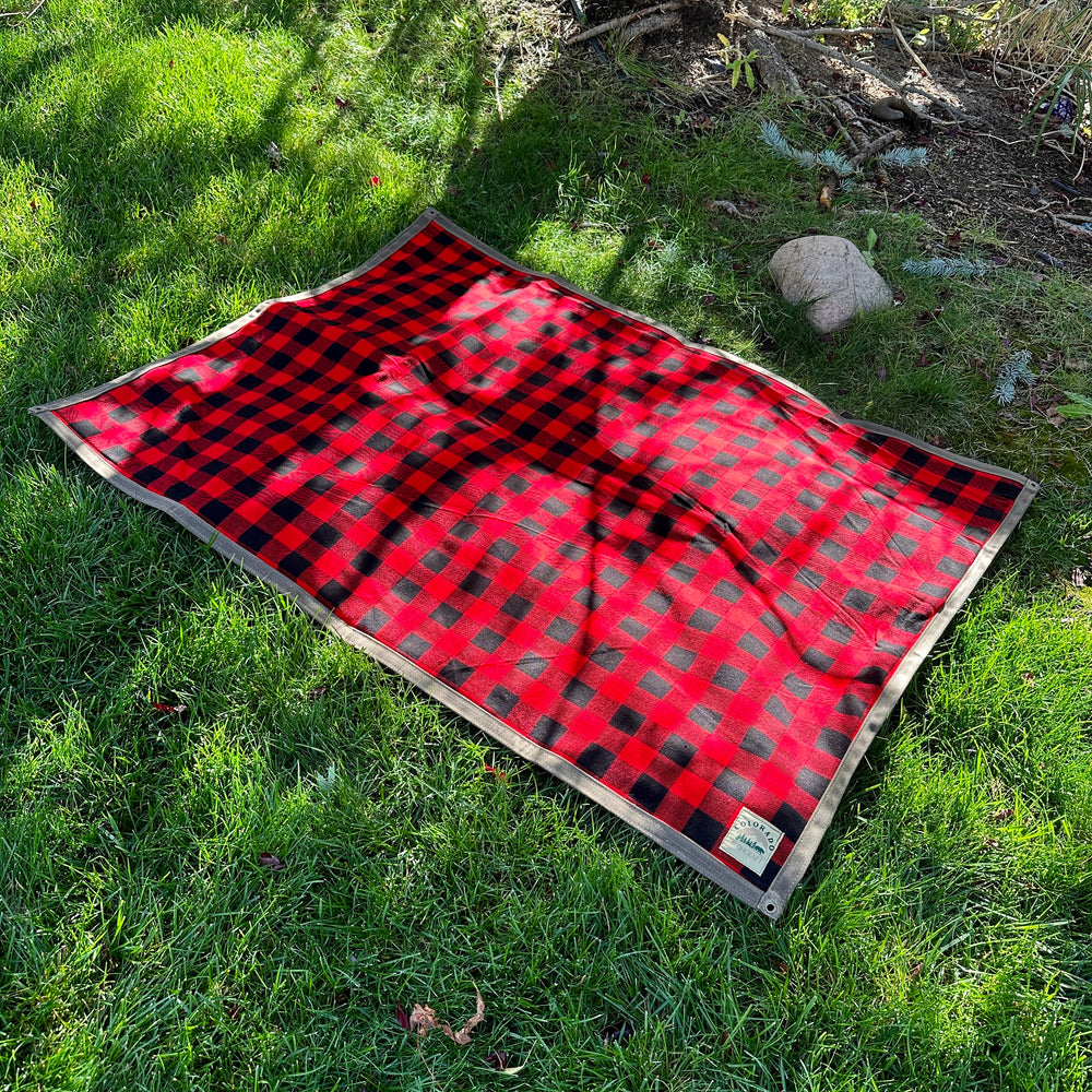 Extra Large Heavy Weight Waxed Canvas and Buffalo Plaid Wool Lined Bushcraft Ground Cloth
