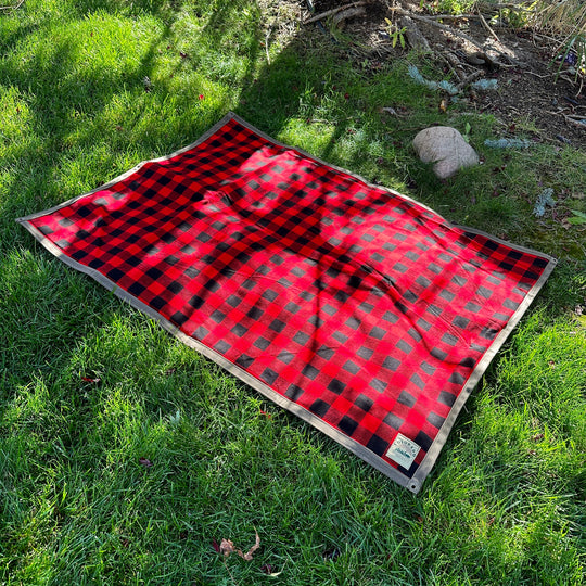 Extra Large Heavy Weight Waxed Canvas and Buffalo Plaid Wool Lined Bushcraft Ground Cloth