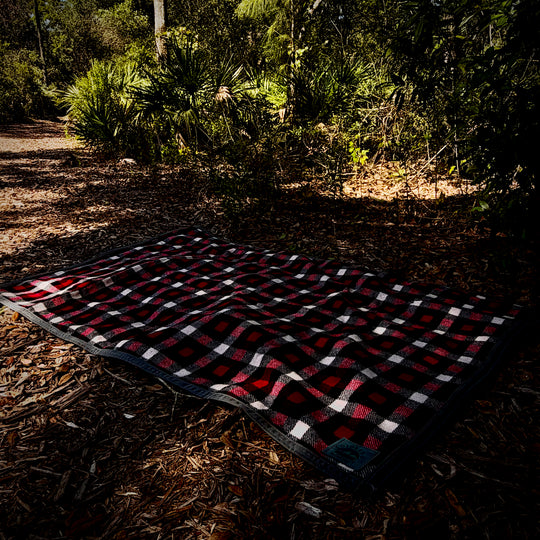 Extra Large Waxed Canvas and American Plaid Wool Lined Bushcraft Ground Cloth