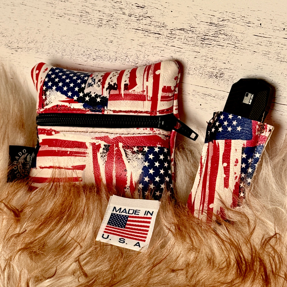 USA Flag Leather Traditional EDC Pocket Pouch Bushcraft Survival Camping Possibles Dopp Grooming (Copy)
