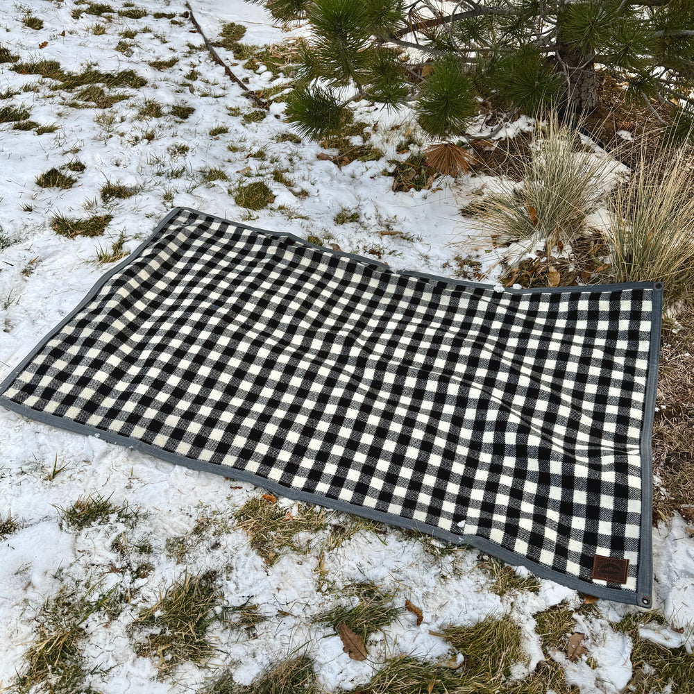 Extra Large Heavy Weight Waxed Canvas and B/W Buffalo Plaid Wool Lined Bushcraft Ground Cloth