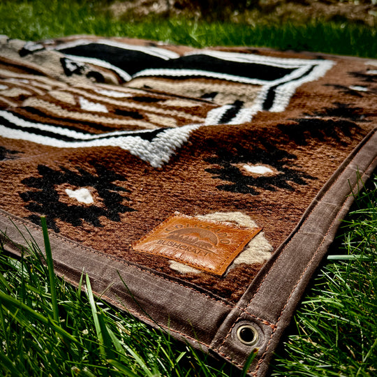 Large Waxed Canvas and Handwoven Apache Wool Blanket Lined Bushcraft Ground Cloth