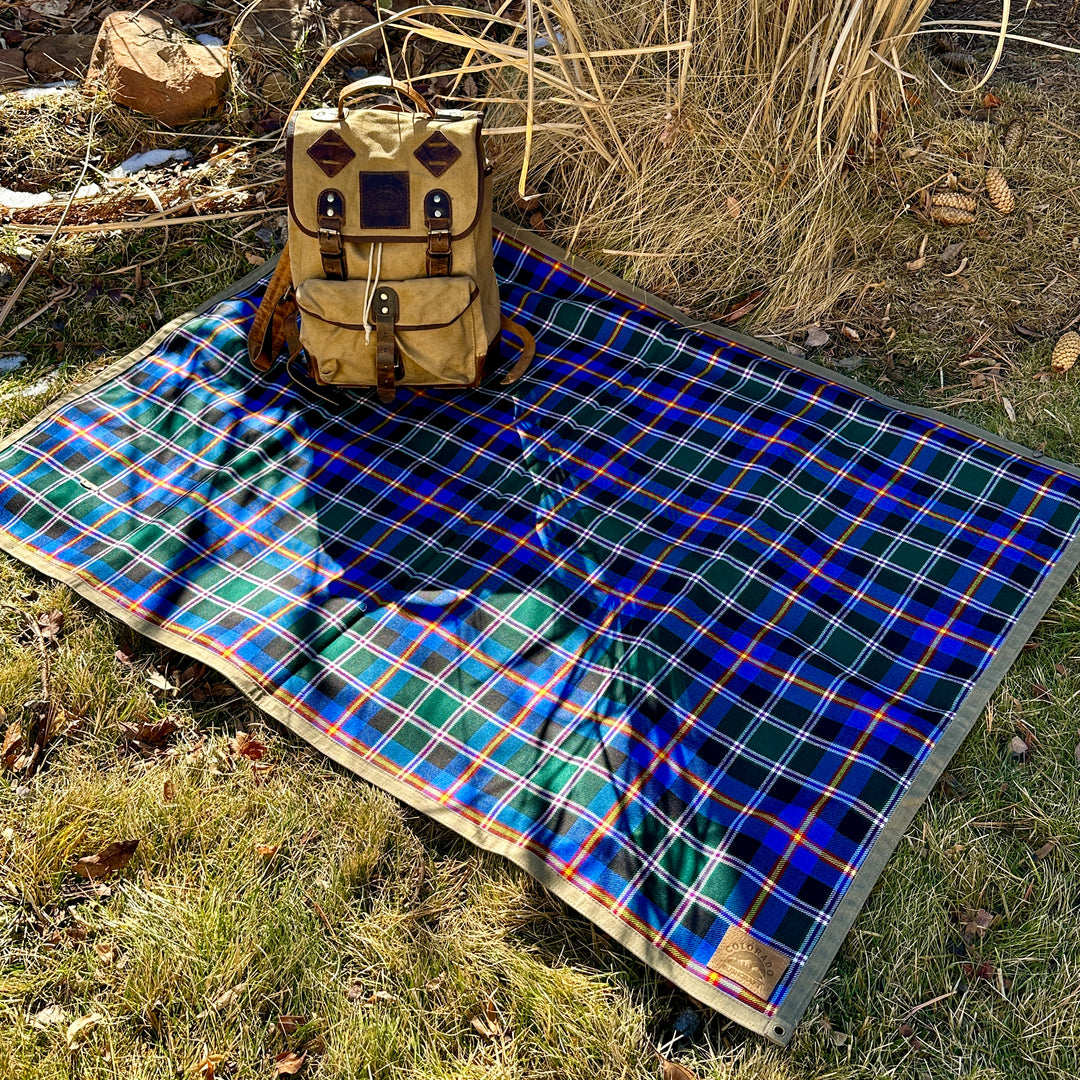 Extra Large Heavyweight Waxed Canvas and Official Colorado Tartan Wool Lined Bushcraft Ground Cloth