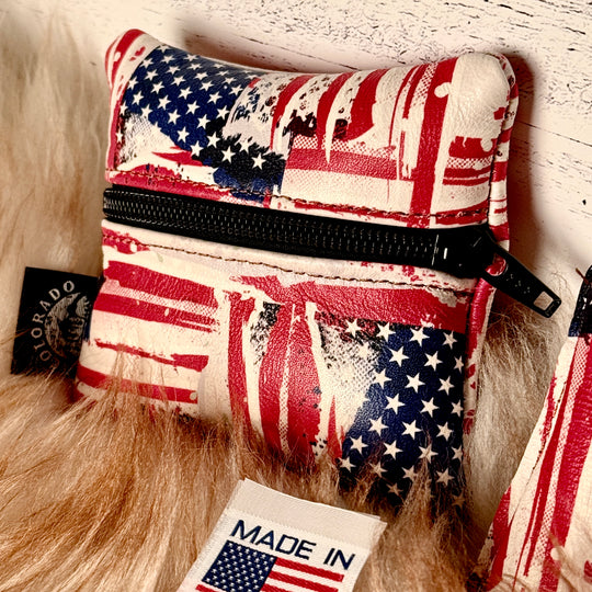 USA Flag Leather Traditional EDC Pocket Pouch Bushcraft Survival Camping Possibles Dopp Grooming (Copy)