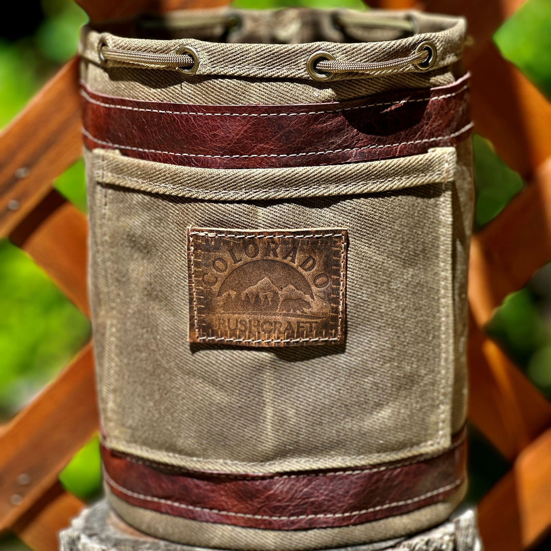 Settlers Collection:  Waxed Canvas and Leather Prairie Bucket Bushcraft Survival Camping Possibles Dopp Grooming