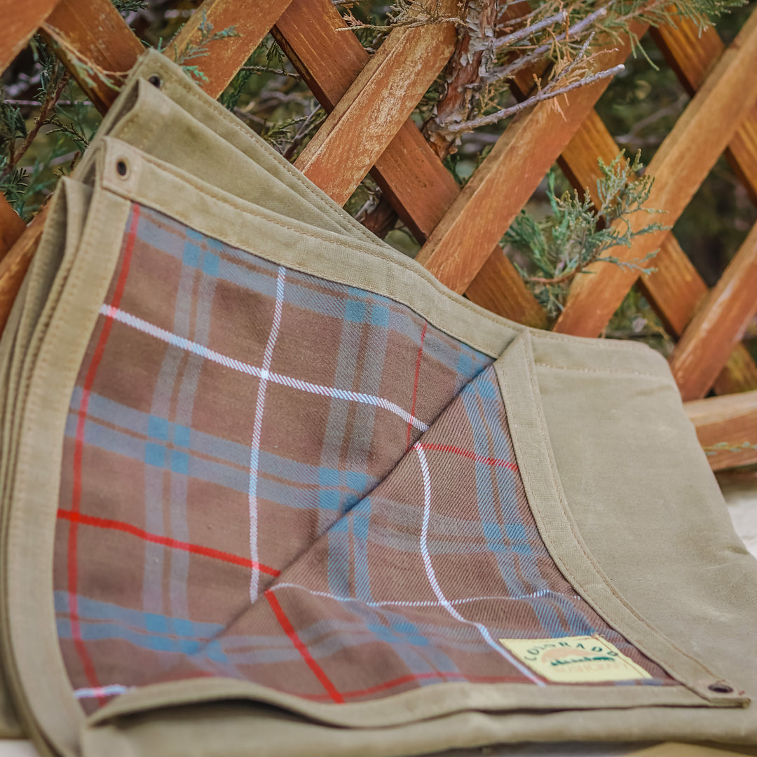 Extra Large Waxed Canvas and Tartan Wool Lined Bushcraft Ground Cloth