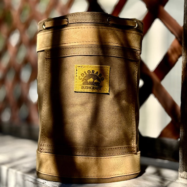 Settlers Collection:  Waxed Canvas and Deer Skin Prairie Bucket Bushcraft Survival Camping Possibles Dopp Grooming