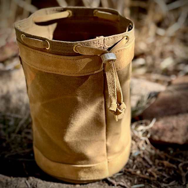 Settlers Collection:  Waxed Canvas and Deer Skin Prairie Bucket Bushcraft Survival Camping Possibles Dopp Grooming