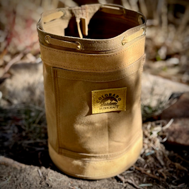 Settlers Collection:  Waxed Canvas and Deer Skin Prairie Bucket Bushcraft Survival Camping Possibles Dopp Grooming
