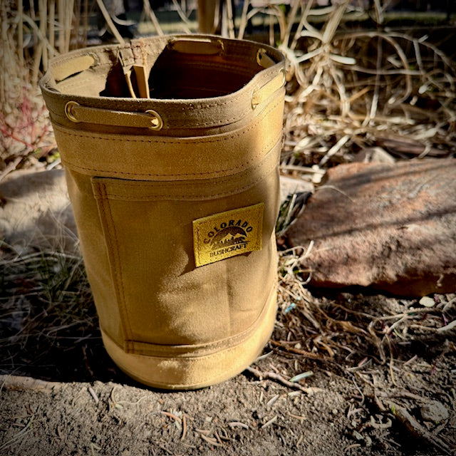 Settlers Collection:  Waxed Canvas and Deer Skin Prairie Bucket Bushcraft Survival Camping Possibles Dopp Grooming