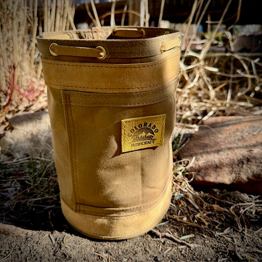 Settlers Collection:  Waxed Canvas and Deer Skin Prairie Bucket Bushcraft Survival Camping Possibles Dopp Grooming