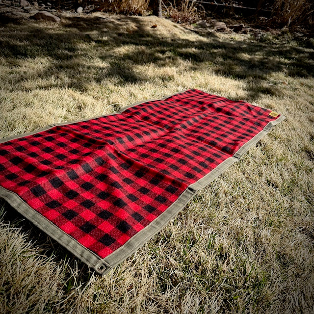 Large Heavyweight Waxed Canvas and Buffalo Plaid Wool Lined Bushcraft Ground Cloth