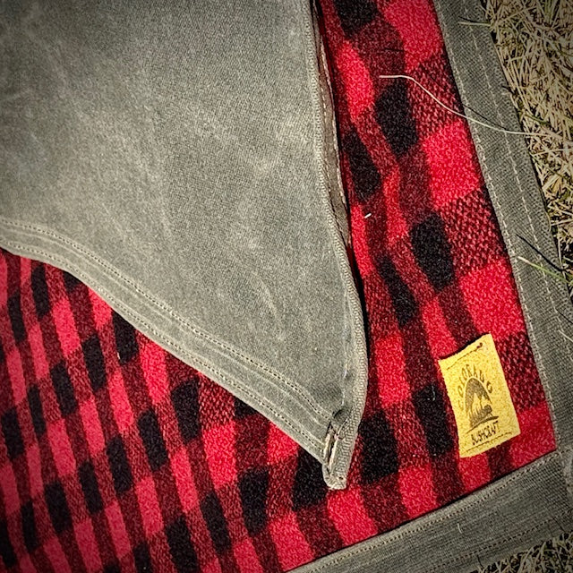 Large Heavyweight Waxed Canvas and Buffalo Plaid Wool Lined Bushcraft Ground Cloth