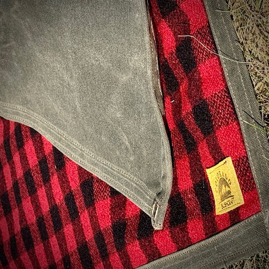 Large Heavyweight Waxed Canvas and Buffalo Plaid Wool Lined Bushcraft Ground Cloth