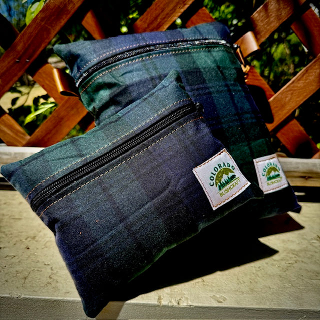 Handmade Large Blackwatch Waxed Canvas EDC Pouch and Utility Pouch Combo