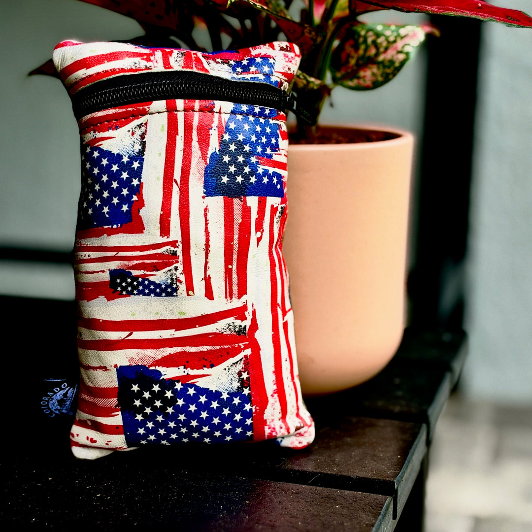 American Flag Leather and Waxed Canvas Zippered Pouch