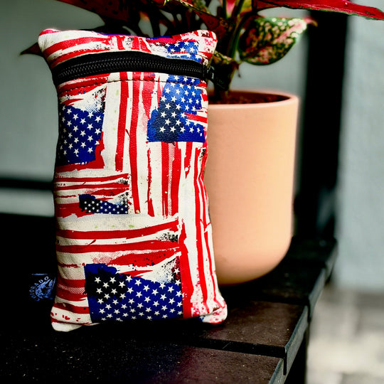 American Flag Leather and Waxed Canvas Zippered Pouch