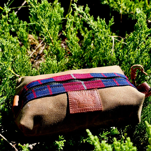 Heavy Duty Waxed Canvas and Tartan Wool Small Simple Box Pouch Bushcraft Survival Camping Possibles Dopp Grooming