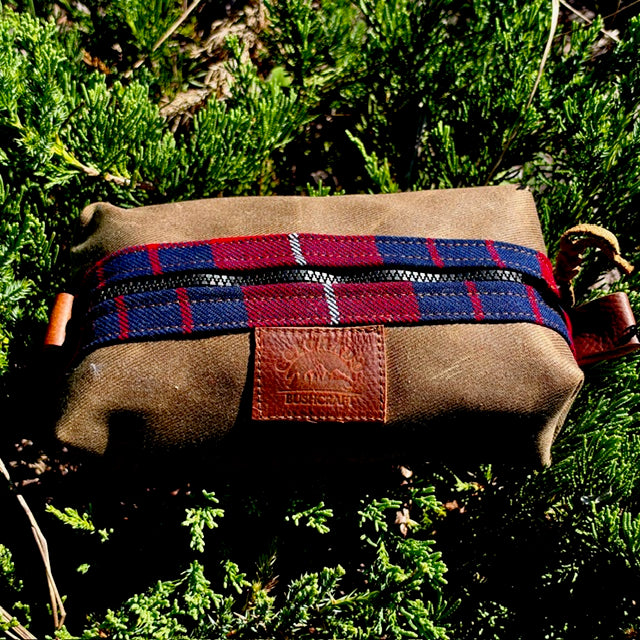 Heavy Duty Waxed Canvas and Tartan Wool Small Simple Box Pouch Bushcraft Survival Camping Possibles Dopp Grooming