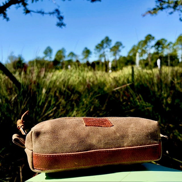 Settlers Collection:  Heavy Duty Waxed Canvas and Leather Small Simple Box Pouch Bushcraft Survival Camping Possibles Dopp Grooming