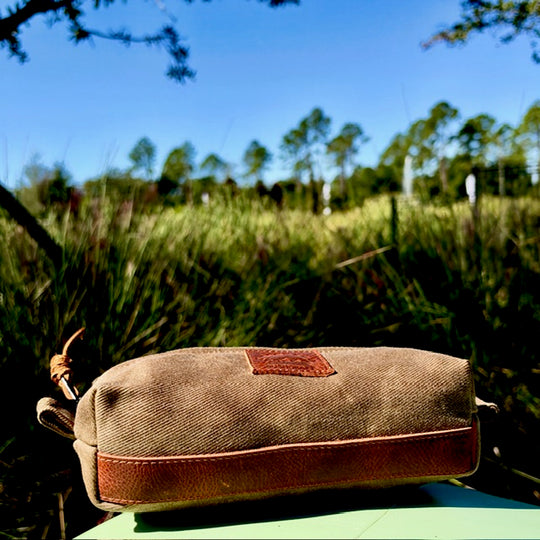 Settlers Collection:  Heavy Duty Waxed Canvas and Leather Small Simple Box Pouch Bushcraft Survival Camping Possibles Dopp Grooming