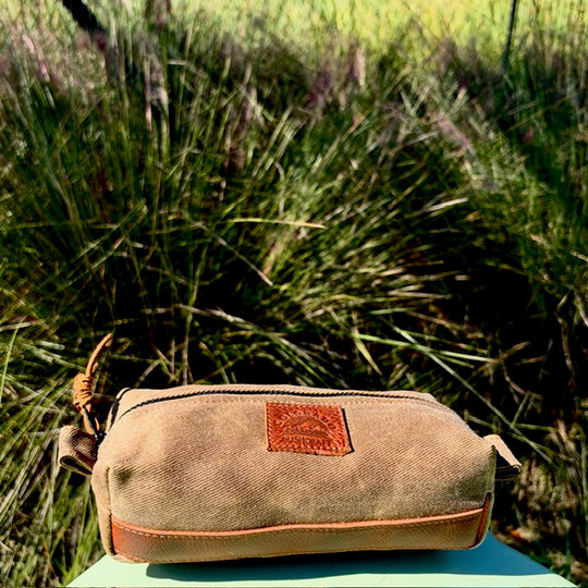 Settlers Collection:  Heavy Duty Waxed Canvas and Leather Small Simple Box Pouch Bushcraft Survival Camping Possibles Dopp Grooming