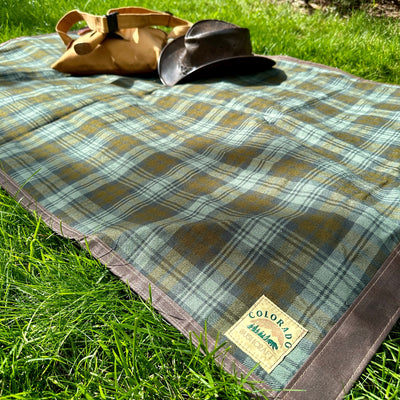 Extra Large Waxed Canvas and Blackwatch Tartan Wool Lined Bushcraft Ground Cloth