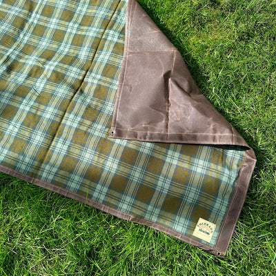 Extra Large Waxed Canvas and Blackwatch Tartan Wool Lined Bushcraft Ground Cloth