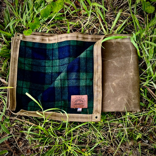 Extra Large Heavyweight Waxed Canvas and 100% Blackwatch Tartan Wool Lined Bushcraft Ground Cloth