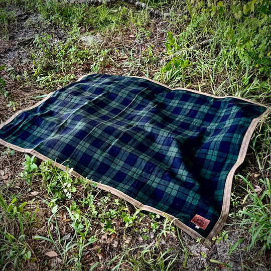 Extra Large Heavyweight Waxed Canvas and 100% Blackwatch Tartan Wool Lined Bushcraft Ground Cloth