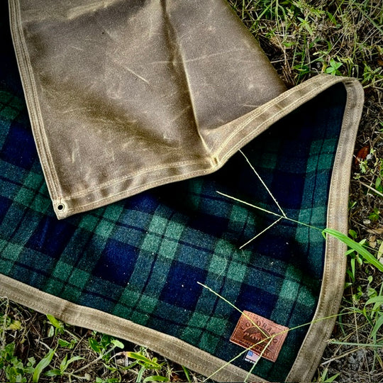 Extra Large Heavyweight Waxed Canvas and 100% Blackwatch Tartan Wool Lined Bushcraft Ground Cloth