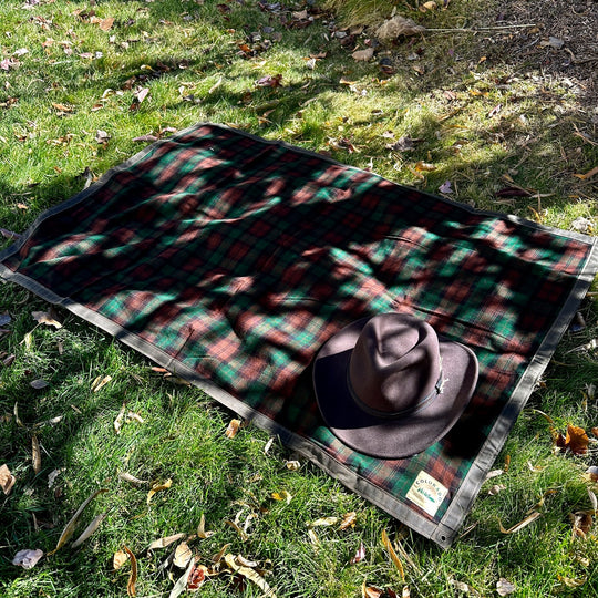 Extra Large Waxed Canvas and Brownwatch Tartan Wool Lined Bushcraft Ground Cloth