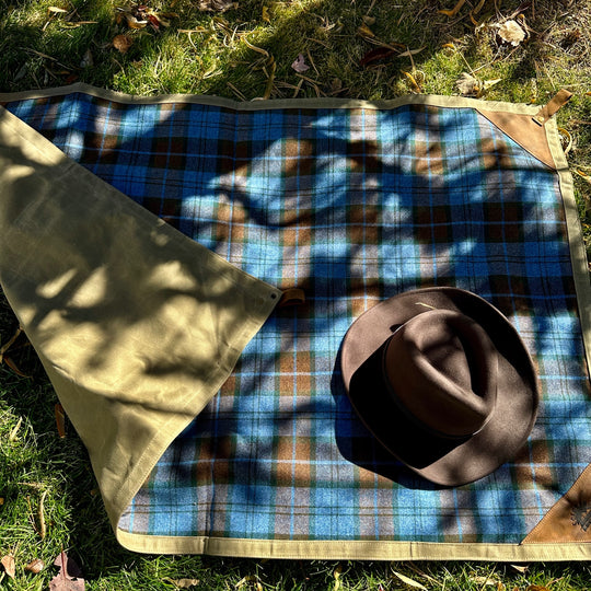 Extra Large Waxed Canvas and Rob Roy Tartan Wool Lined and Leather Trimmed Bushcraft Ground Cloth