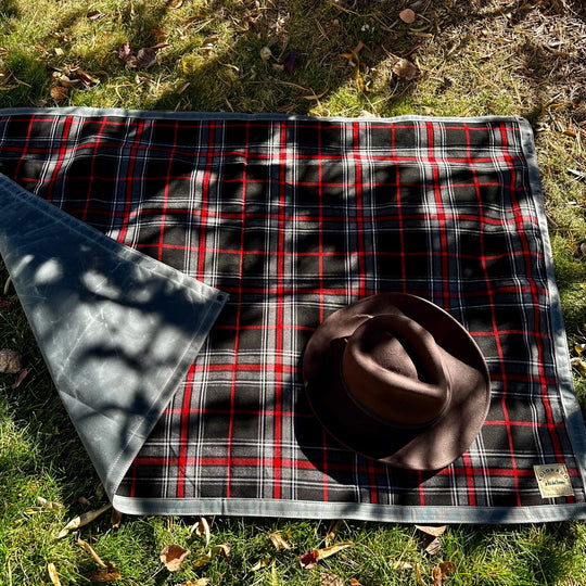 Extra Large Waxed Canvas and Tartan Wool Lined Bushcraft Ground Cloth