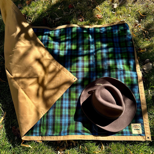 Extra Large Waxed Canvas and Ancient Blackwatch Tartan Wool Lined Bushcraft Ground Cloth