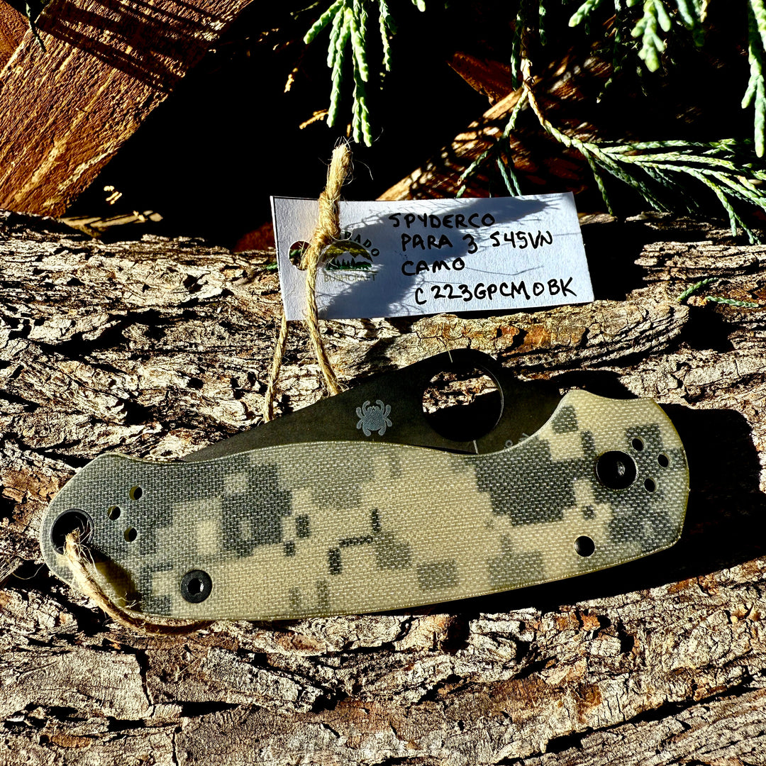 Spyderco Para 3 Camo Signature Folding Utility Pocket Knife with 2.95" Black CPM S45VN Blade and G-10 Handle - Everyday Carry - PlainEdge - C223GPCMOBK