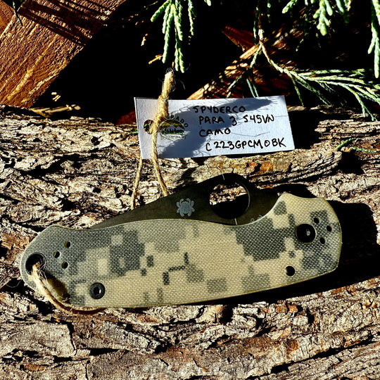 Spyderco Para 3 Camo Signature Folding Utility Pocket Knife with 2.95" Black CPM S45VN Blade and G-10 Handle - Everyday Carry - PlainEdge - C223GPCMOBK