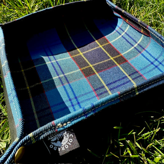 Large Leather and Wool Taran Lined Lined  Desk Caddy Organinzer Tray Butler